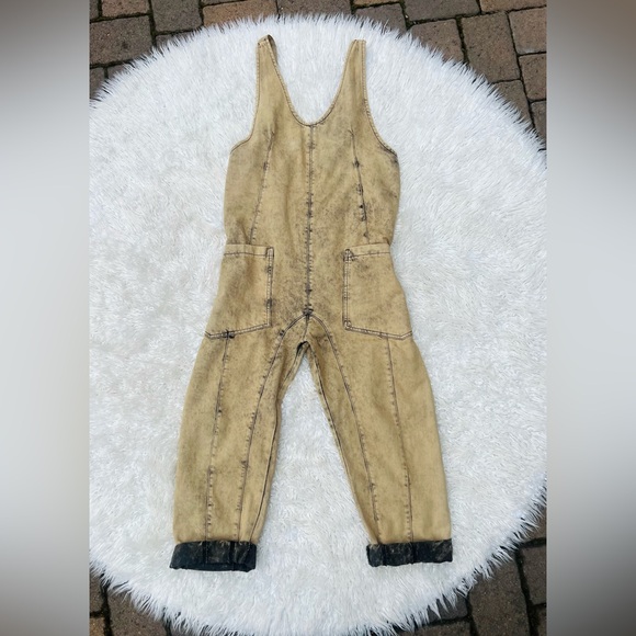 Free People High Roller Overalls – Khaki Utility Jumpsuit - Small - Picture 4 of 6